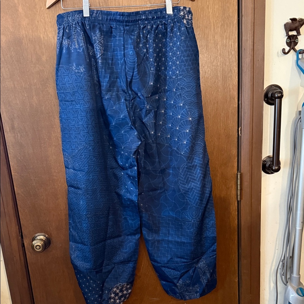 Women’s Blue Patterned Drawstring Parachute Wide … - image 2